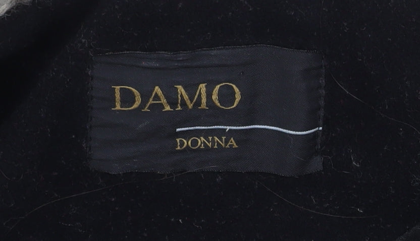 Damo Women Black Wool Fur Trim Coat Size 14 Mid-Length Overcoat