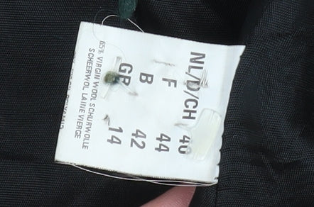 Damo Women Black Wool Fur Trim Coat Size 14 Mid-Length Overcoat