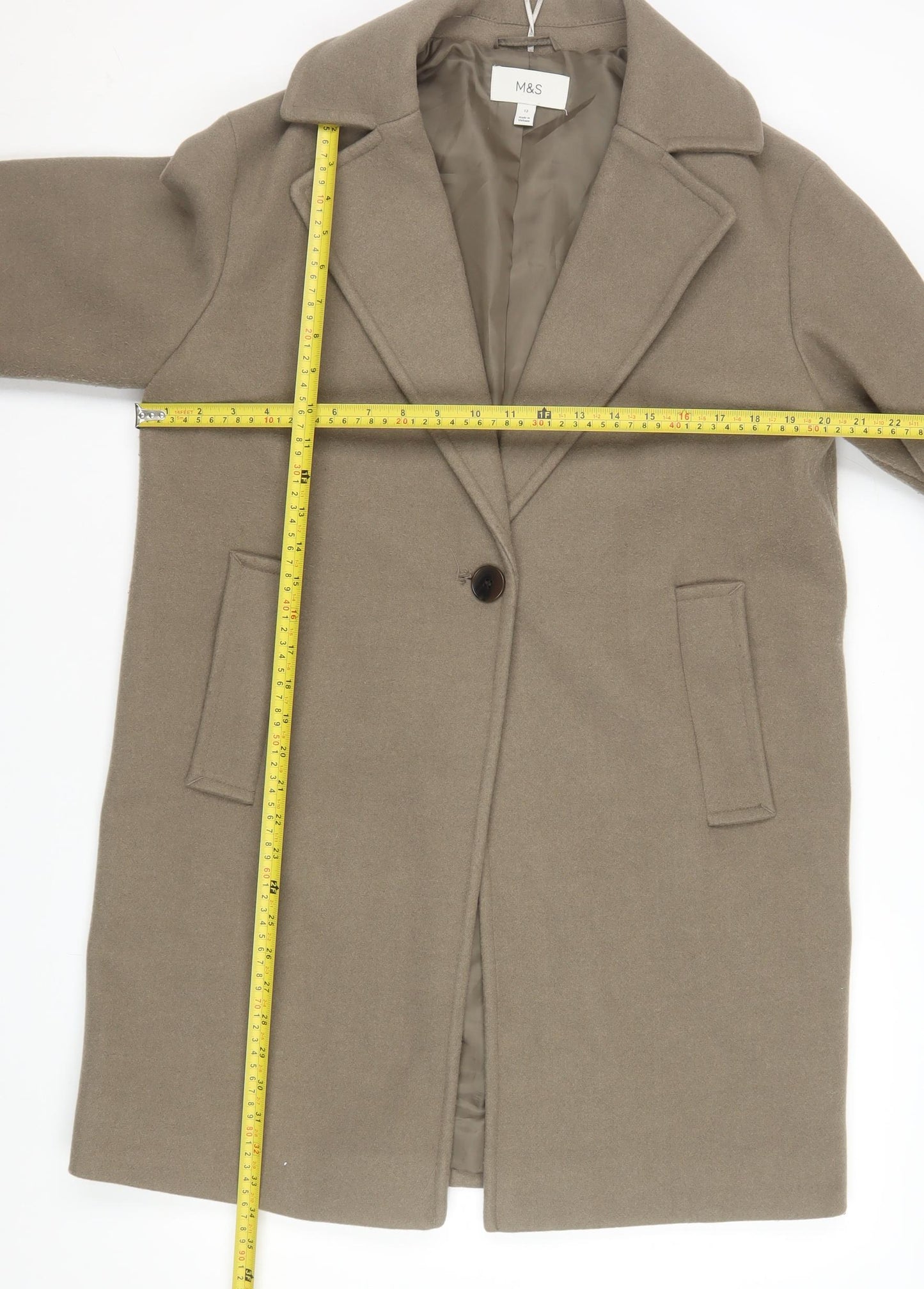 Marks and Spencer Womens Beige Wool Blend Mid-Length Overcoat Size 12