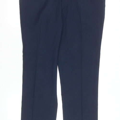 FCUK Men’s Blue Slim Fit Dress Trousers 34L Polyester Viscose Formal Pants