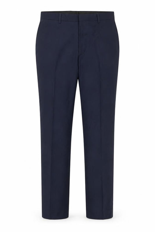 Front view of FCUK Men’s Blue Slim Fit Dress Trousers 34L Polyester Viscose Formal Pants