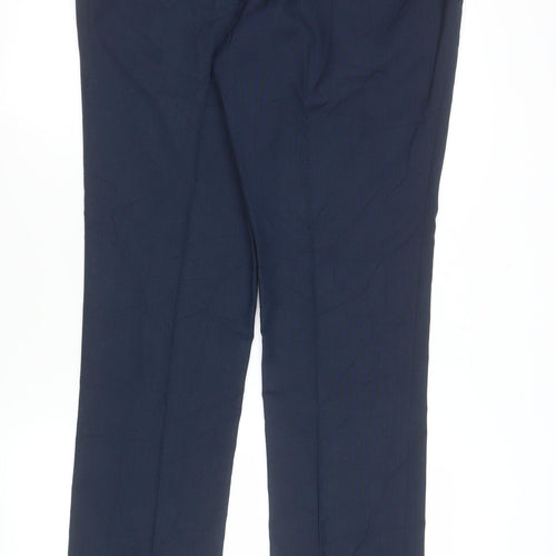 FCUK Men’s Blue Slim Fit Dress Trousers 34L Polyester Viscose Formal Pants