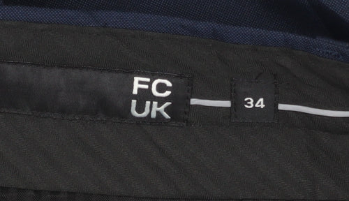 FCUK Men’s Blue Slim Fit Dress Trousers 34L Polyester Viscose Formal Pants