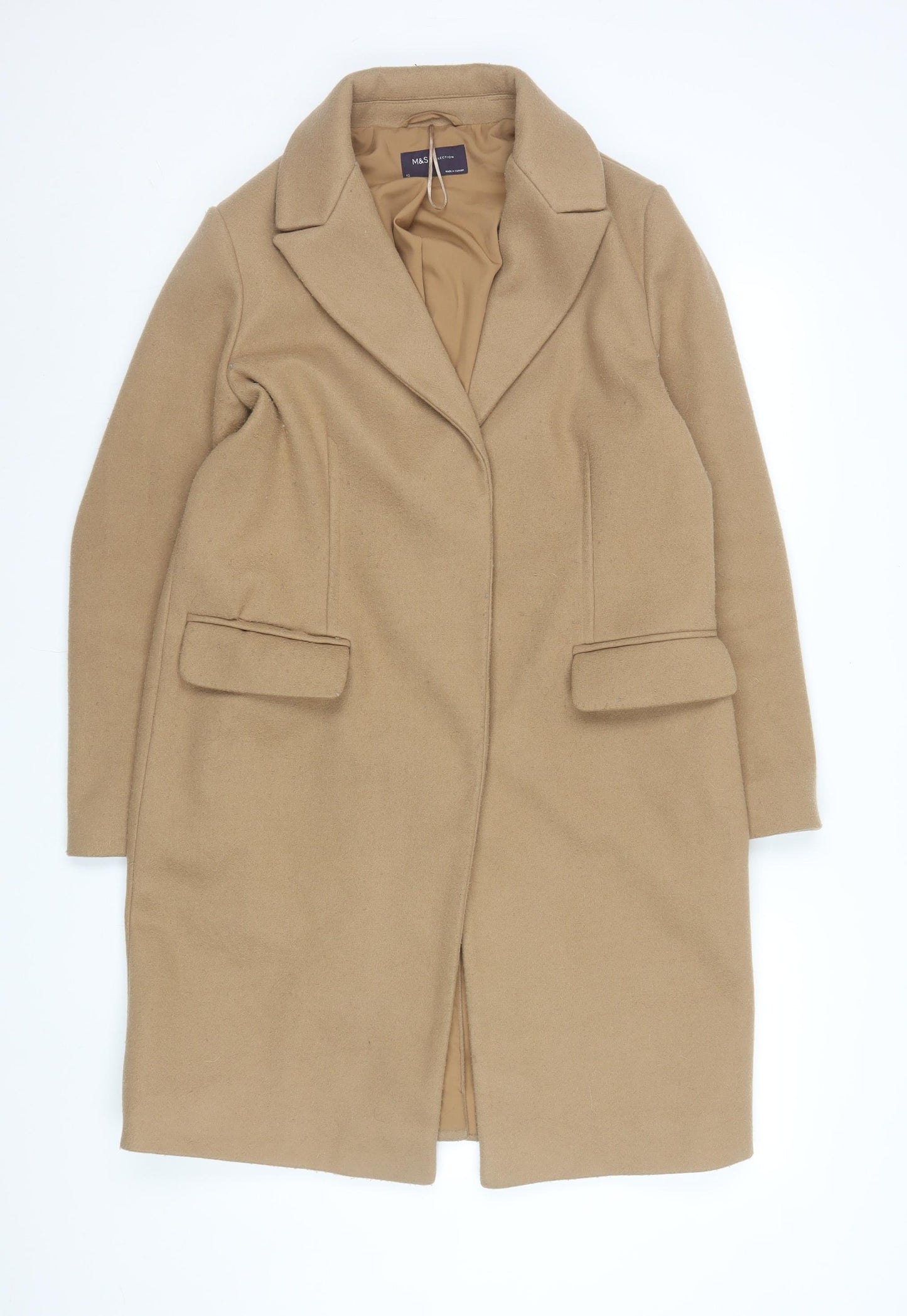 Marks and Spencer Women Beige Long Overcoat Size 12 Classic Style