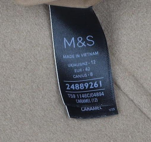 Marks and Spencer Women Beige Long Overcoat Size 12 Classic Style