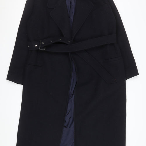 Jigsaw Women’s Black Wool Belted Overcoat Size 10 Long Lined Winter Coat
