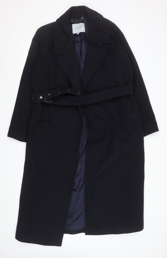 Jigsaw Women’s Black Wool Belted Overcoat Size 10 Long Lined Winter Coat