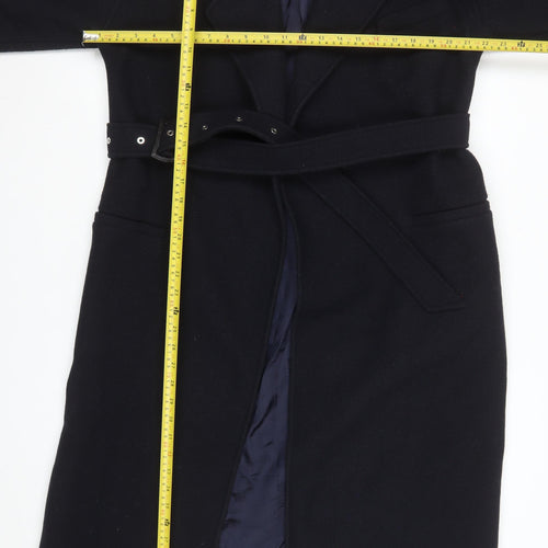 Jigsaw Women’s Black Wool Belted Overcoat Size 10 Long Lined Winter Coat