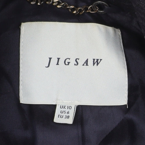 Jigsaw Women’s Black Wool Belted Overcoat Size 10 Long Lined Winter Coat