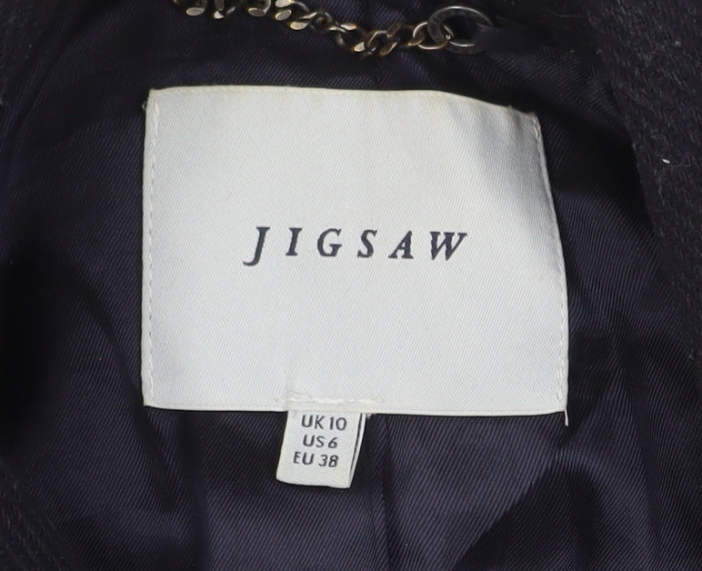 Jigsaw Women’s Black Wool Belted Overcoat Size 10 Long Lined Winter Coat