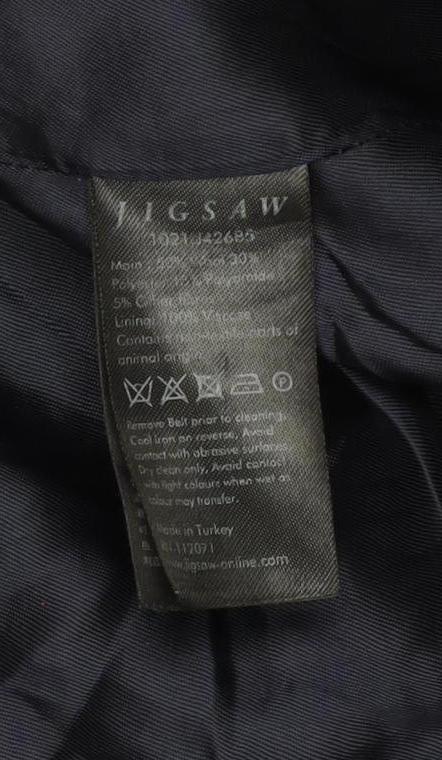 Jigsaw Women’s Black Wool Belted Overcoat Size 10 Long Lined Winter Coat