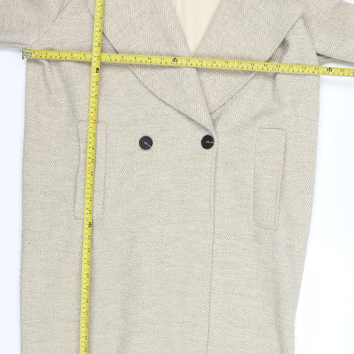 Warehouse Women’s Beige Herringbone Long Coat XS Classic Overcoat