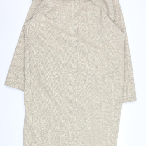Warehouse Women’s Beige Herringbone Long Coat XS Classic Overcoat