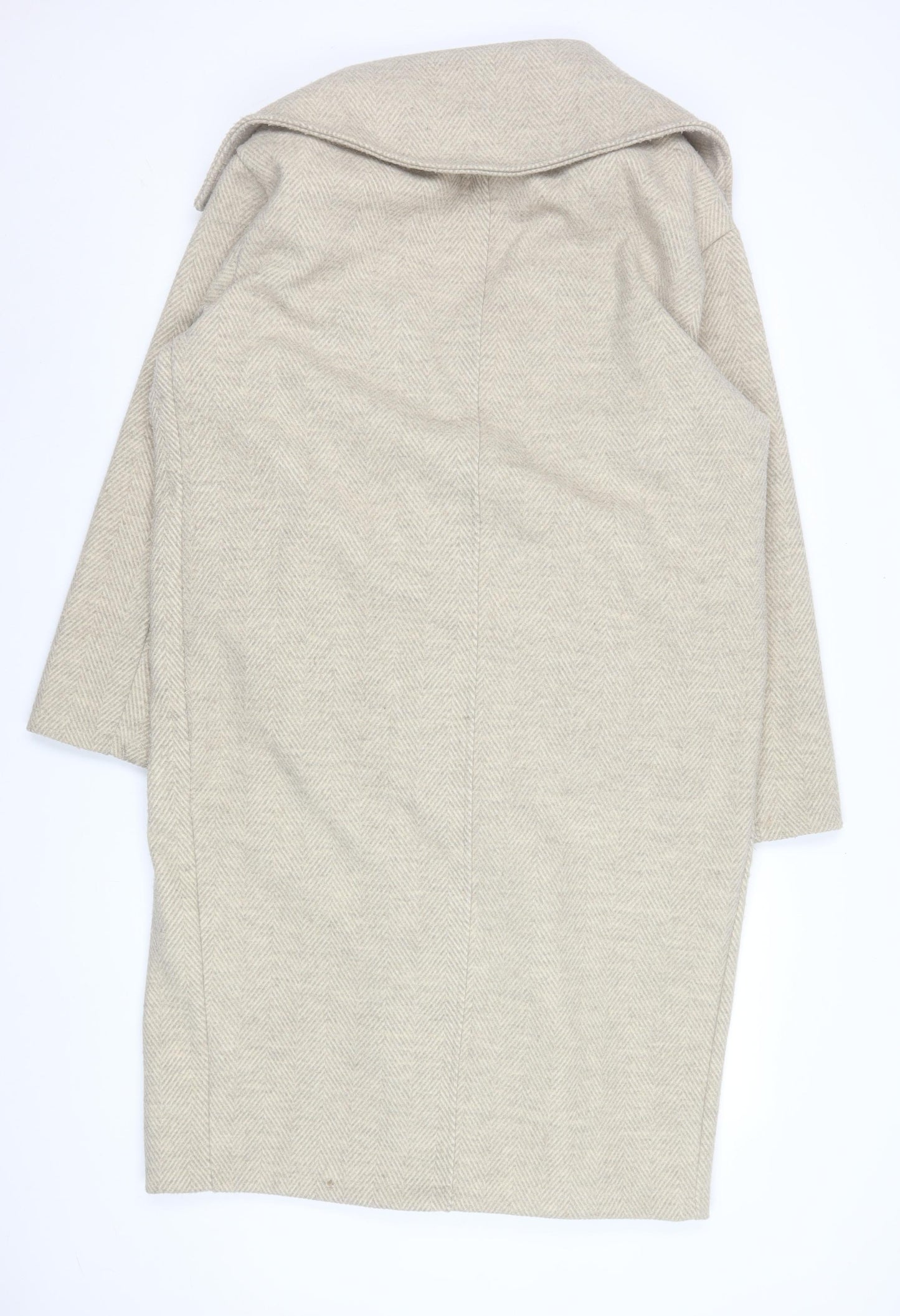 Warehouse Women’s Beige Herringbone Long Coat XS Classic Overcoat