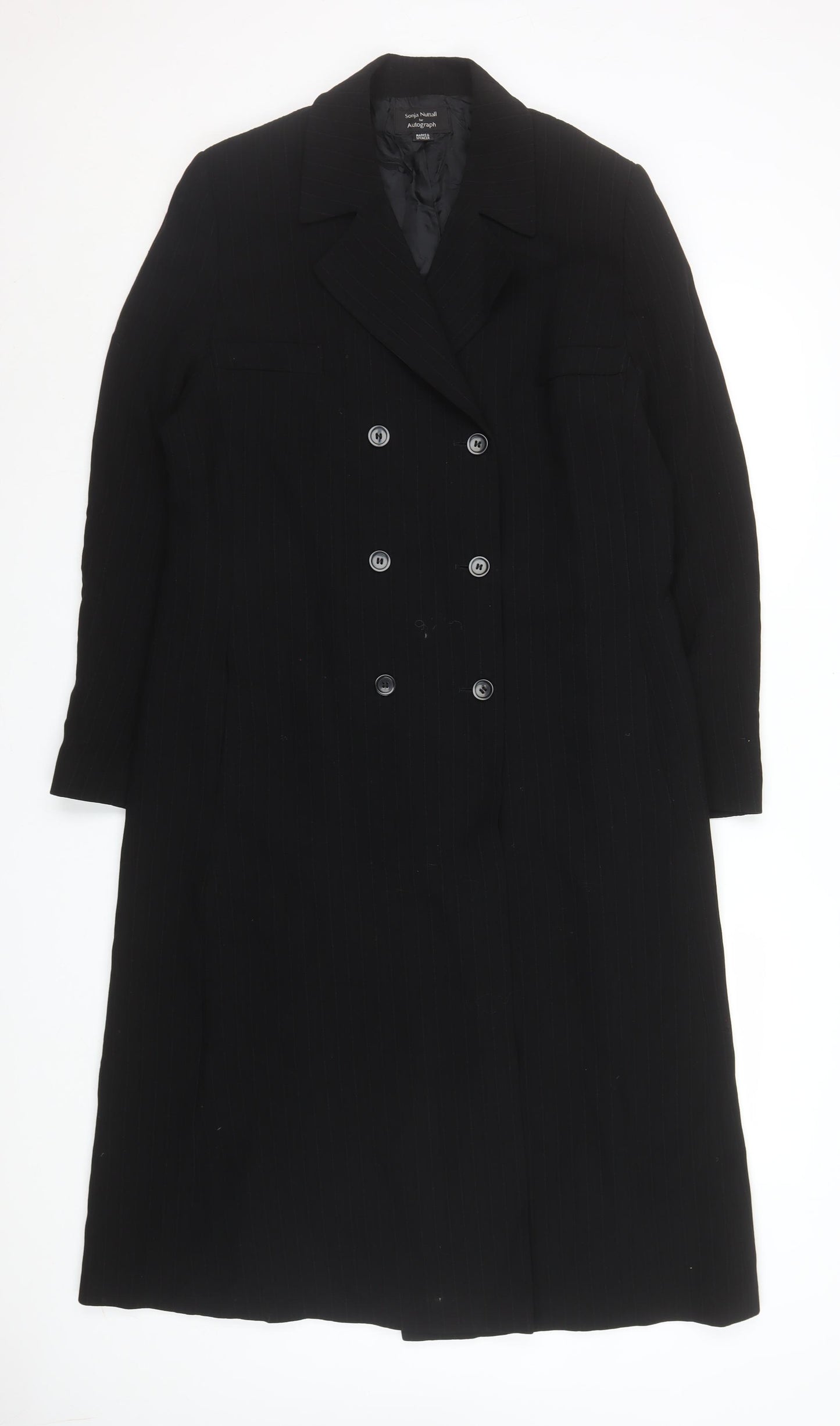 Marks and Spencer Women’s Black Wool Long Overcoat Size 16