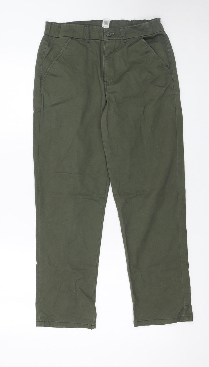 Dunnes Stores Boys Green Chino Trousers 27in Waist Cotton Elastane