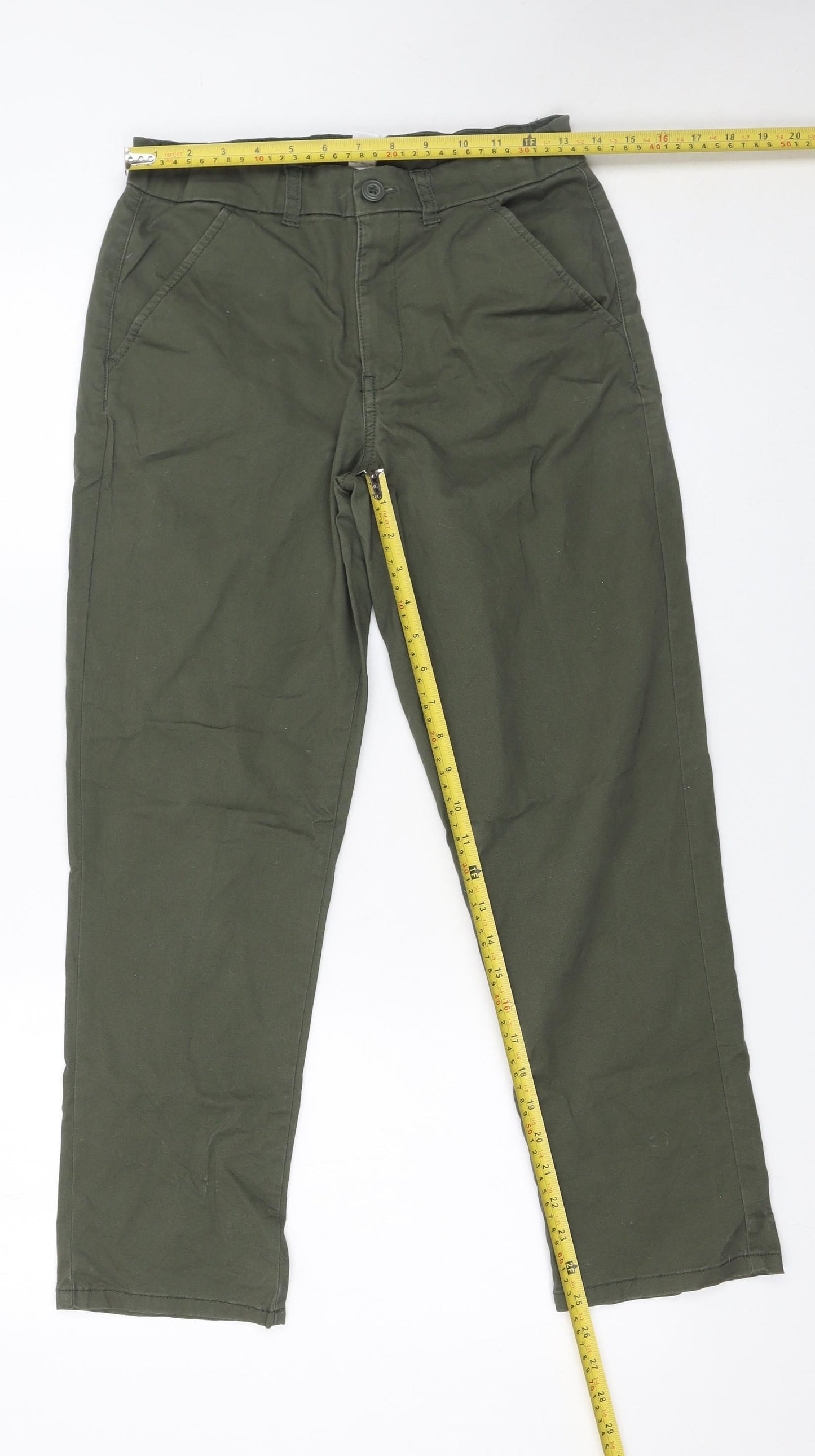 Dunnes Stores Boys Green Chino Trousers 27in Waist Cotton Elastane