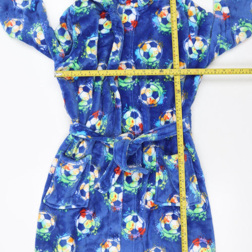 Dunnes Stores Boys Blue Fleece Hooded Belted Robe 13-14 Years Sports Print