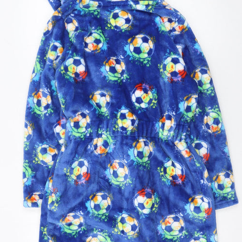 Dunnes Stores Boys Blue Fleece Hooded Belted Robe 13-14 Years Sports Print