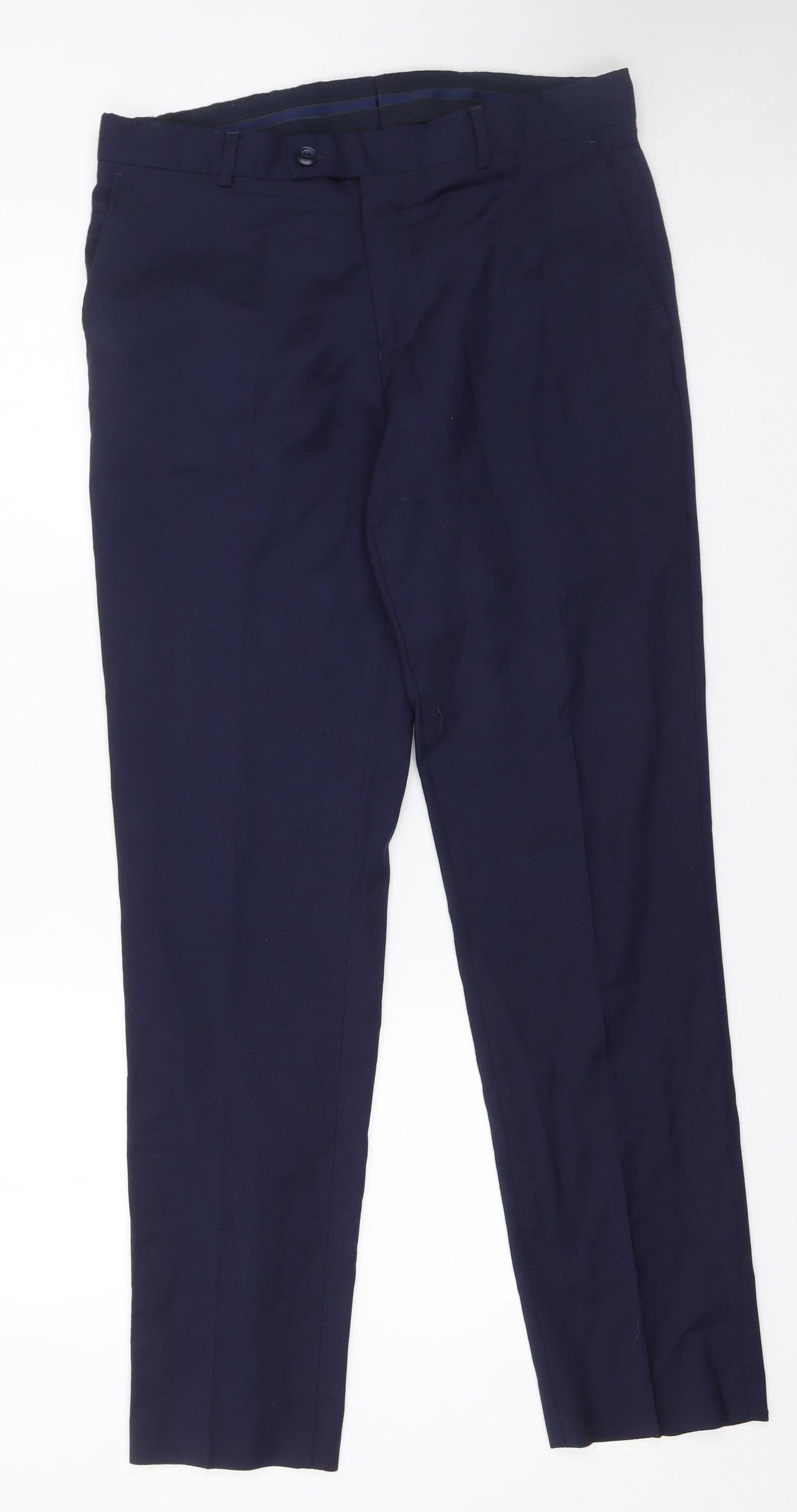 Benetti Men's Blue Tailored Fit Wool Blend Dress Trousers 32R
