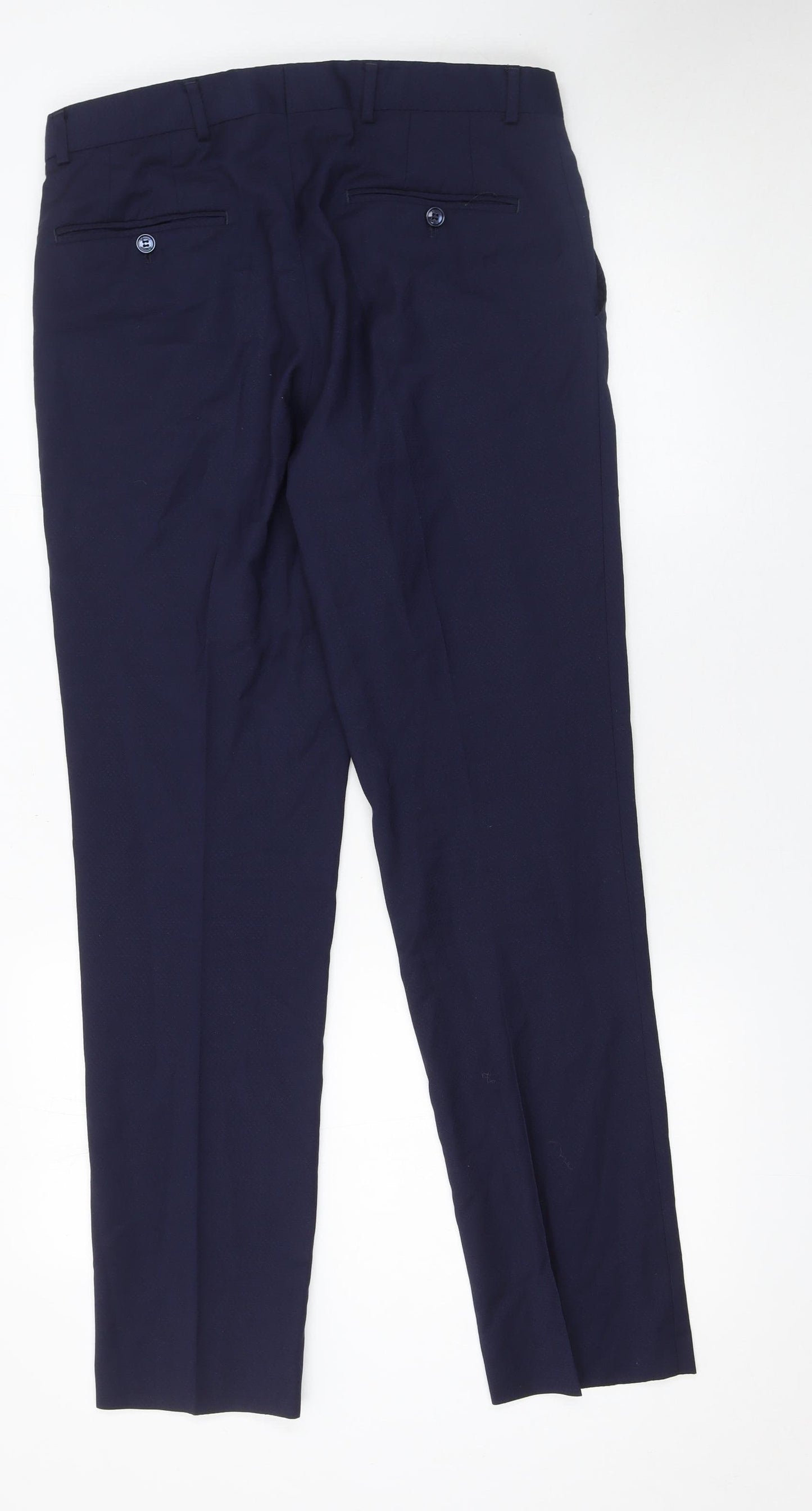 Benetti Men's Blue Tailored Fit Wool Blend Dress Trousers 32R