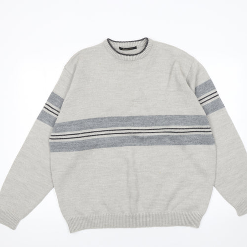 St. Bernard Men’s Grey Striped Wool Blend Pullover Jumper Size L