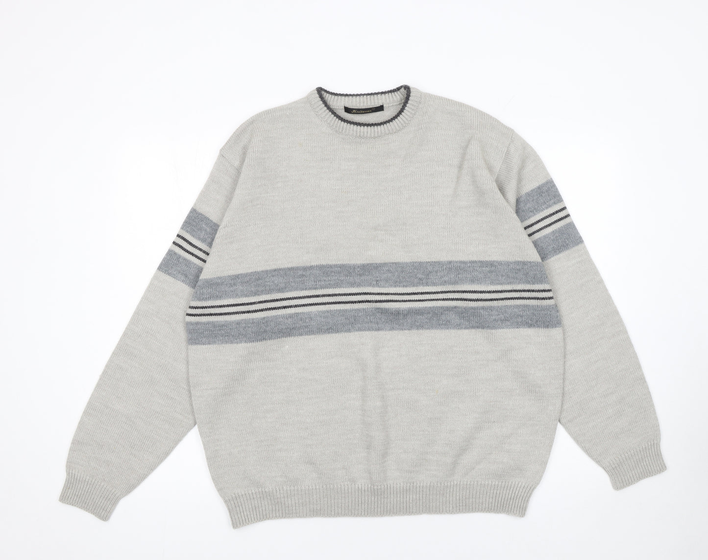 St. Bernard Men’s Grey Striped Wool Blend Pullover Jumper Size L