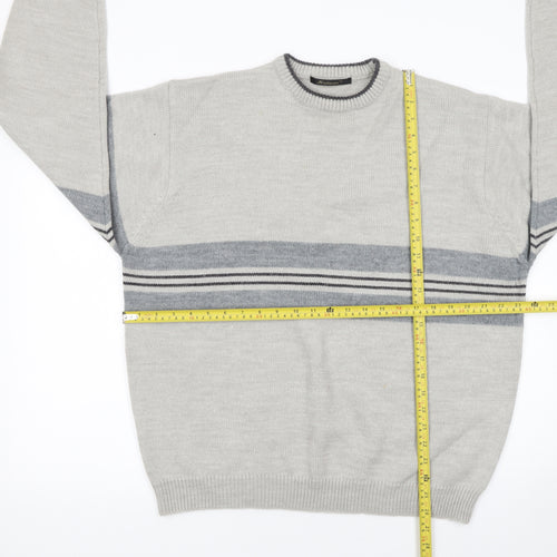 St. Bernard Men’s Grey Striped Wool Blend Pullover Jumper Size L