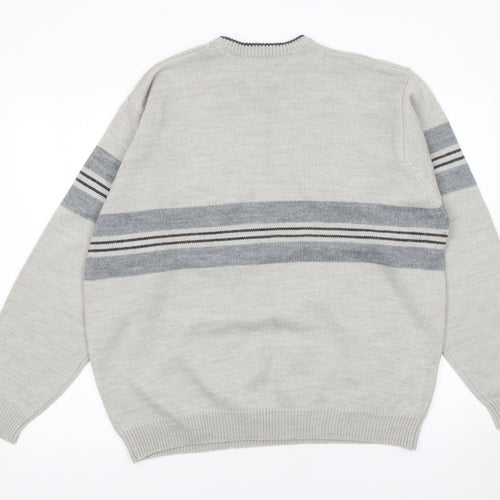 St. Bernard Men’s Grey Striped Wool Blend Pullover Jumper Size L