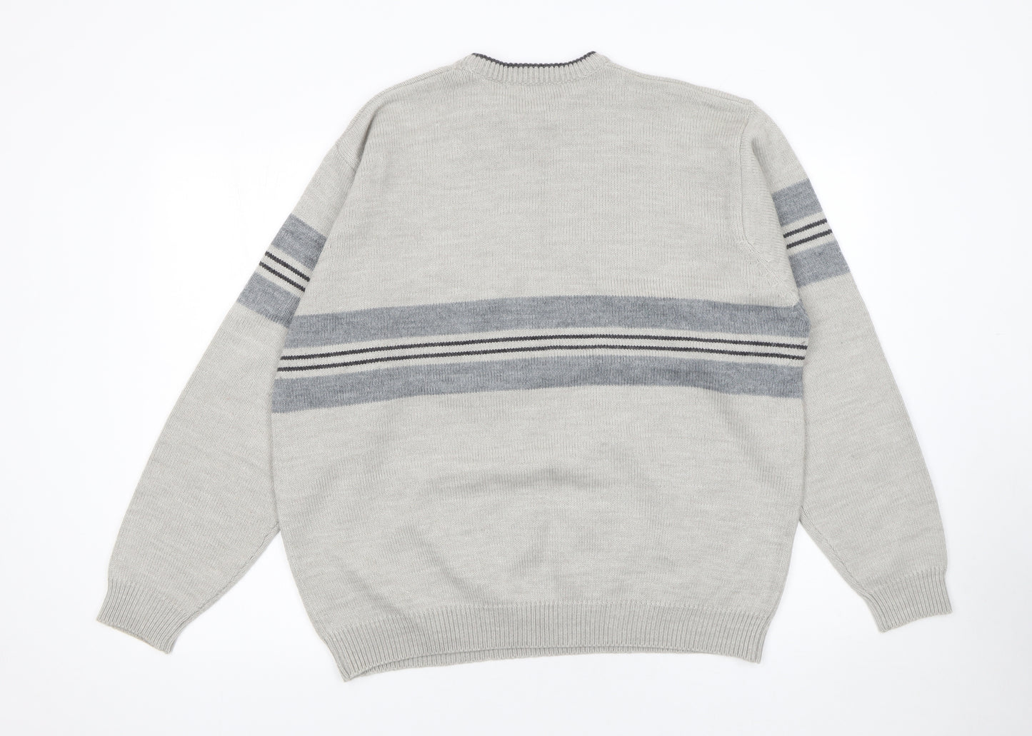 St. Bernard Men’s Grey Striped Wool Blend Pullover Jumper Size L