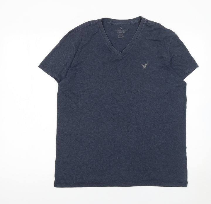 American Eagle Outfitters Men's Blue V-Neck Classic Fit T-Shirt M