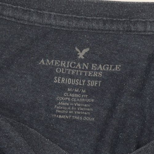 American Eagle Outfitters Men's Blue V-Neck Classic Fit T-Shirt M