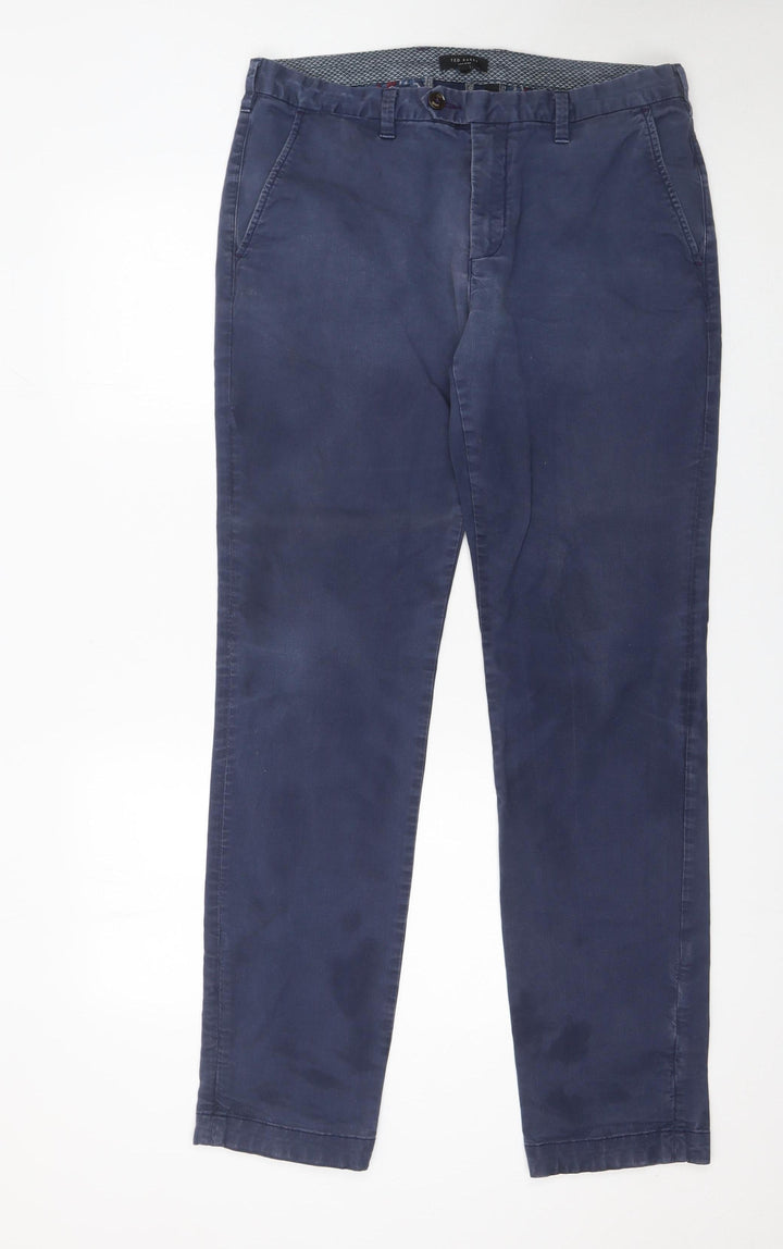 Ted Baker Men's Blue Chino Trousers 34L Cotton Blend Slim Fit