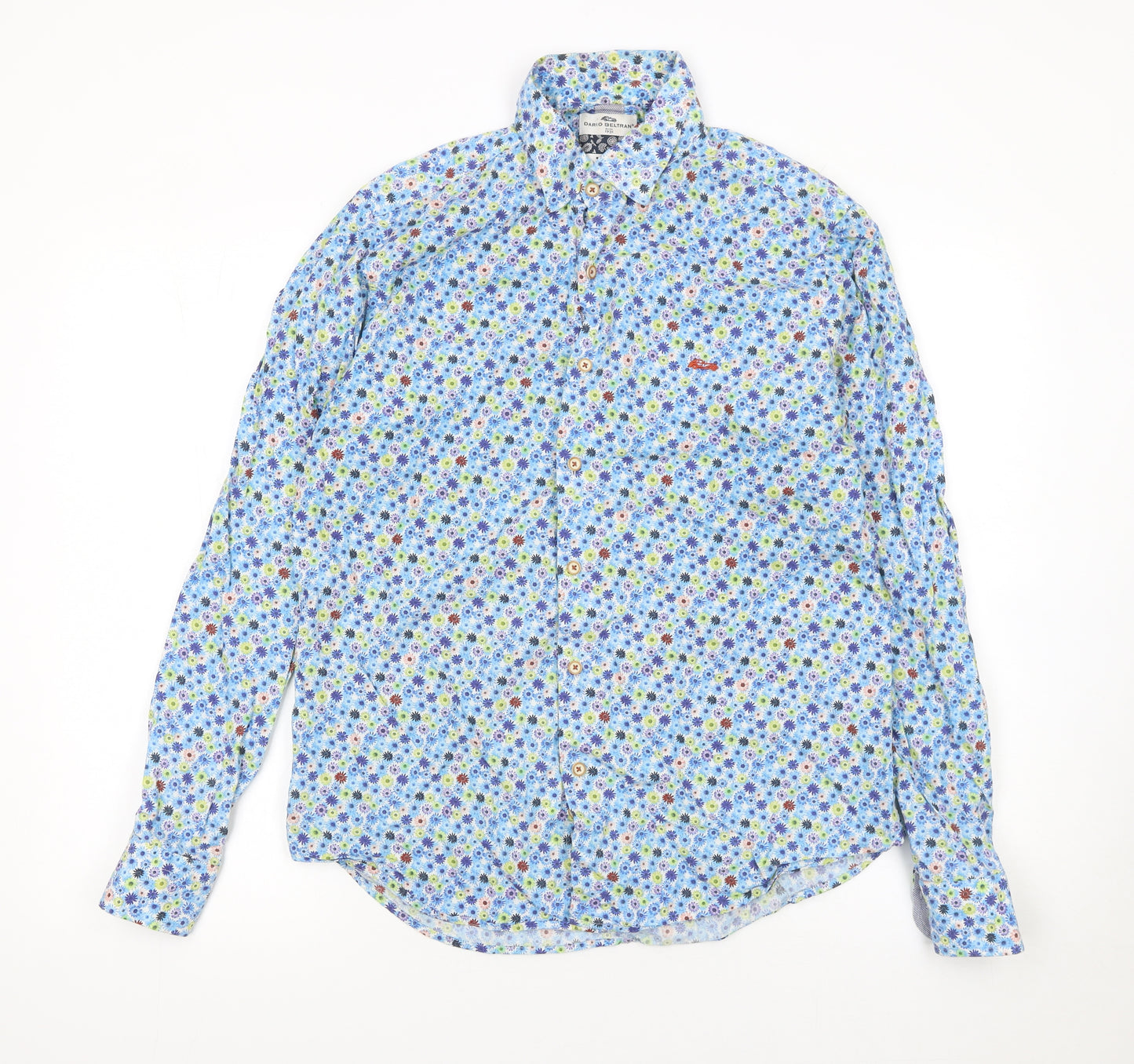 Dario Beltran Men's Blue Floral Slim Fit Long Sleeve Button-Up Shirt L 42in