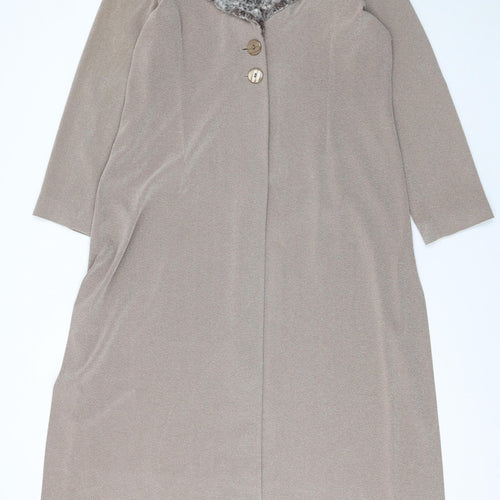 Régine Dublin Women’s Beige Faux Fur Collar Long Overcoat Size 16