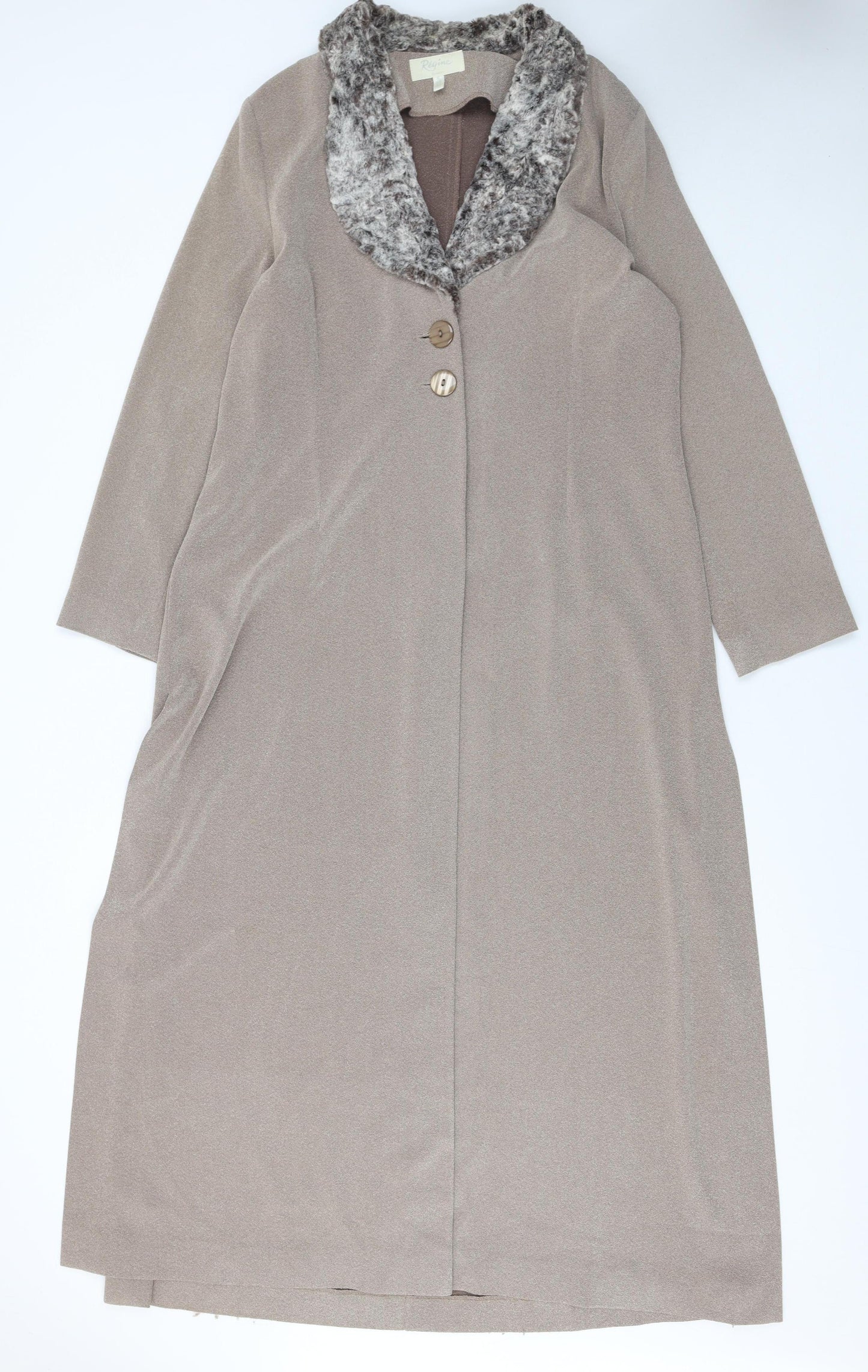 Régine Dublin Women’s Beige Faux Fur Collar Long Overcoat Size 16