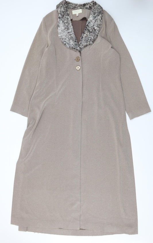 Régine Dublin Women’s Beige Faux Fur Collar Long Overcoat Size 16