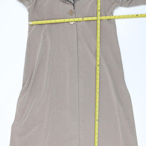 Régine Dublin Women’s Beige Faux Fur Collar Long Overcoat Size 16