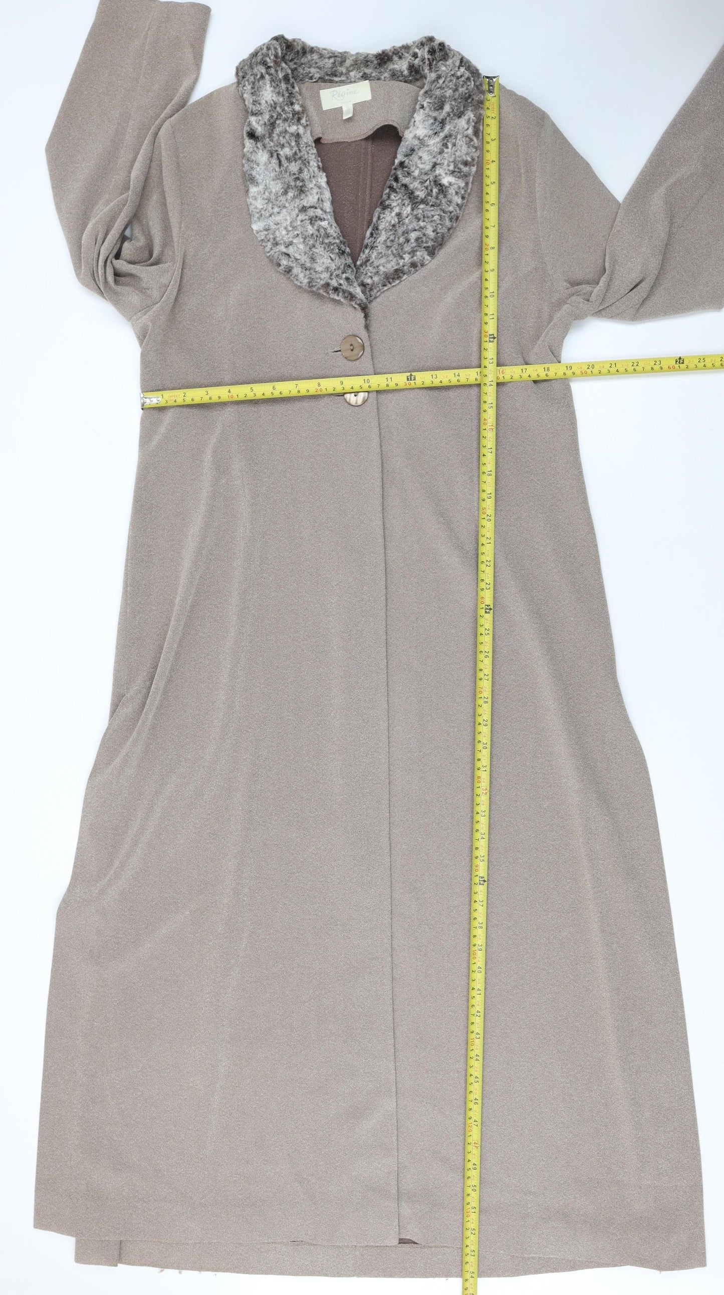Régine Dublin Women’s Beige Faux Fur Collar Long Overcoat Size 16
