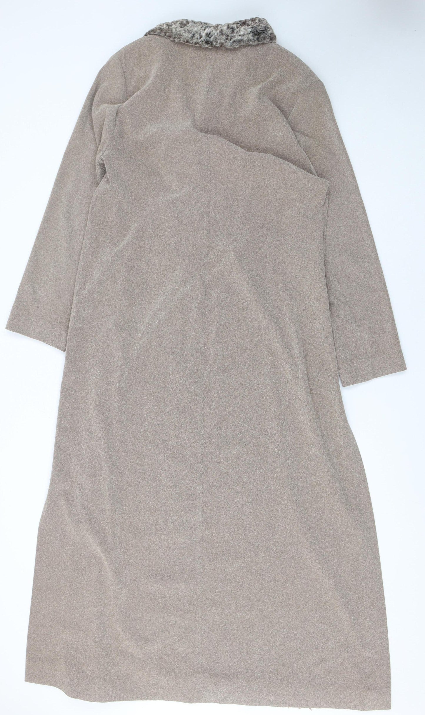 Régine Dublin Women’s Beige Faux Fur Collar Long Overcoat Size 16