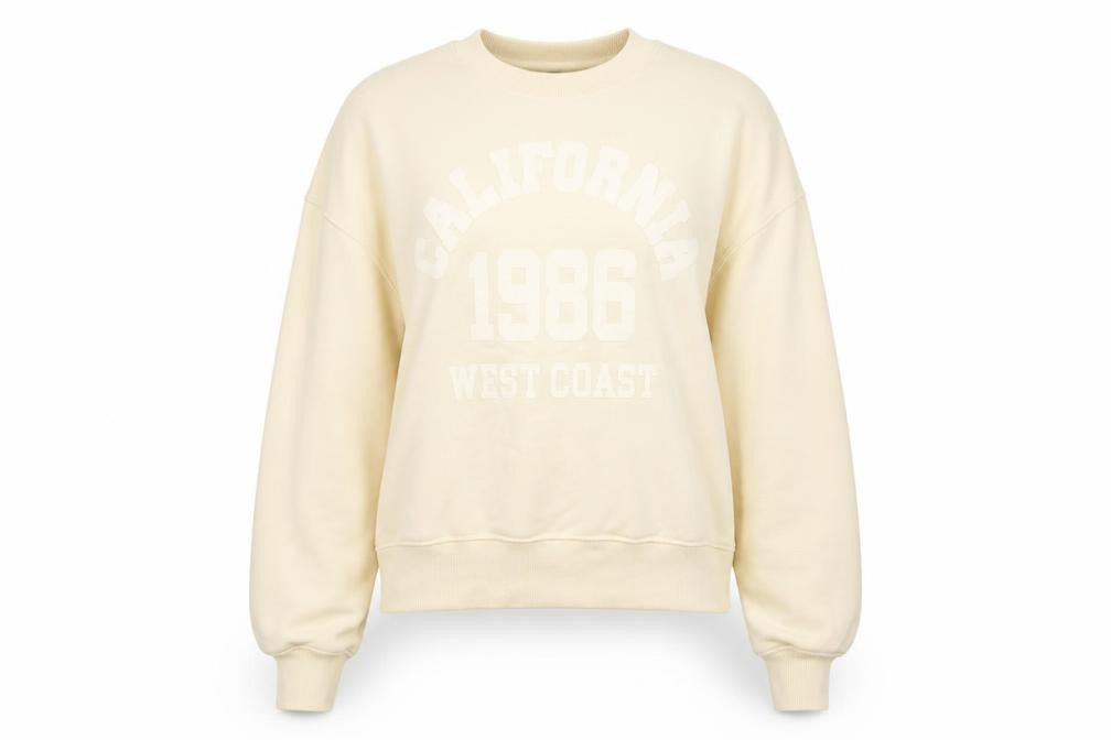 Front view of Dunnes women’s beige cotton blend pullover sweatshirt s