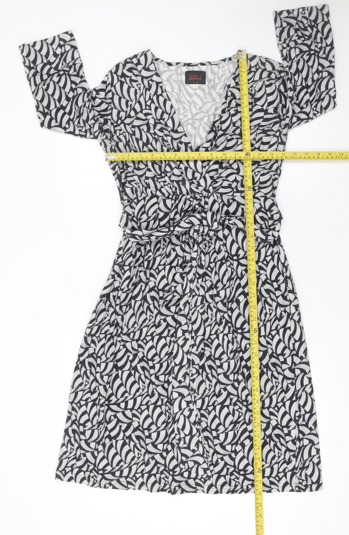 Avoca Anthology Women’s Black Geometric Wrap Dress Size 8