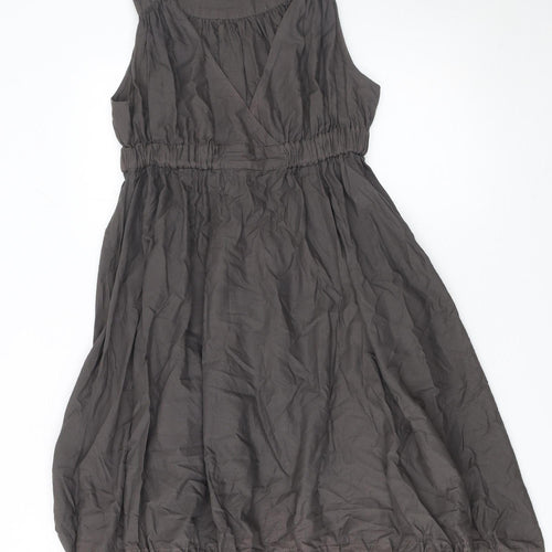 Warehouse Women's Grey Cotton Knee Length Sleeveless V-Neck Dress Size 10