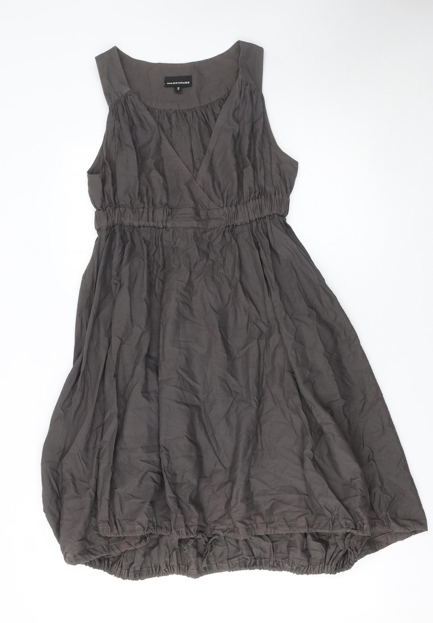 Warehouse Women's Grey Cotton Knee Length Sleeveless V-Neck Dress Size 10