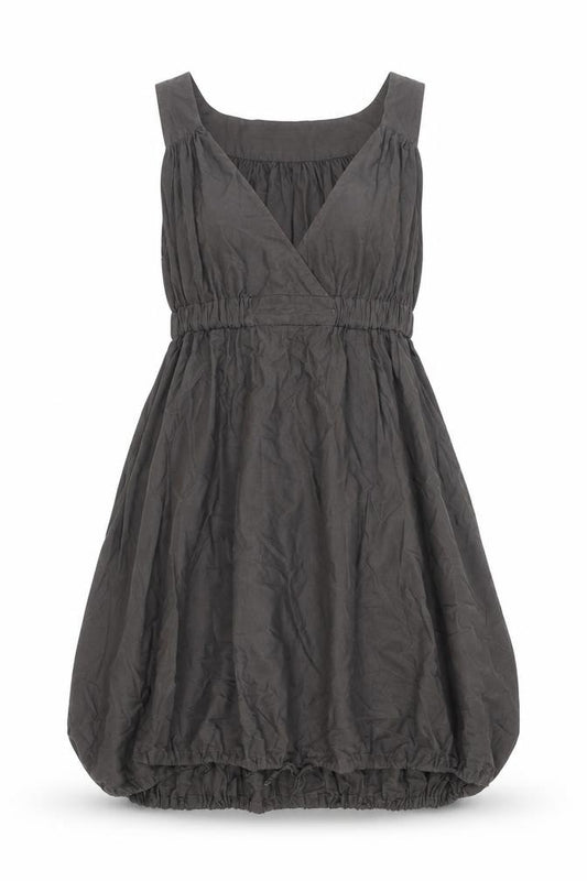 Front view of Warehouse Women's Grey Cotton Knee Length Sleeveless V-Neck Dress, size 10