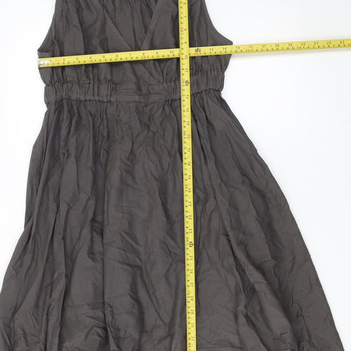 Warehouse Women's Grey Cotton Knee Length Sleeveless V-Neck Dress Size 10