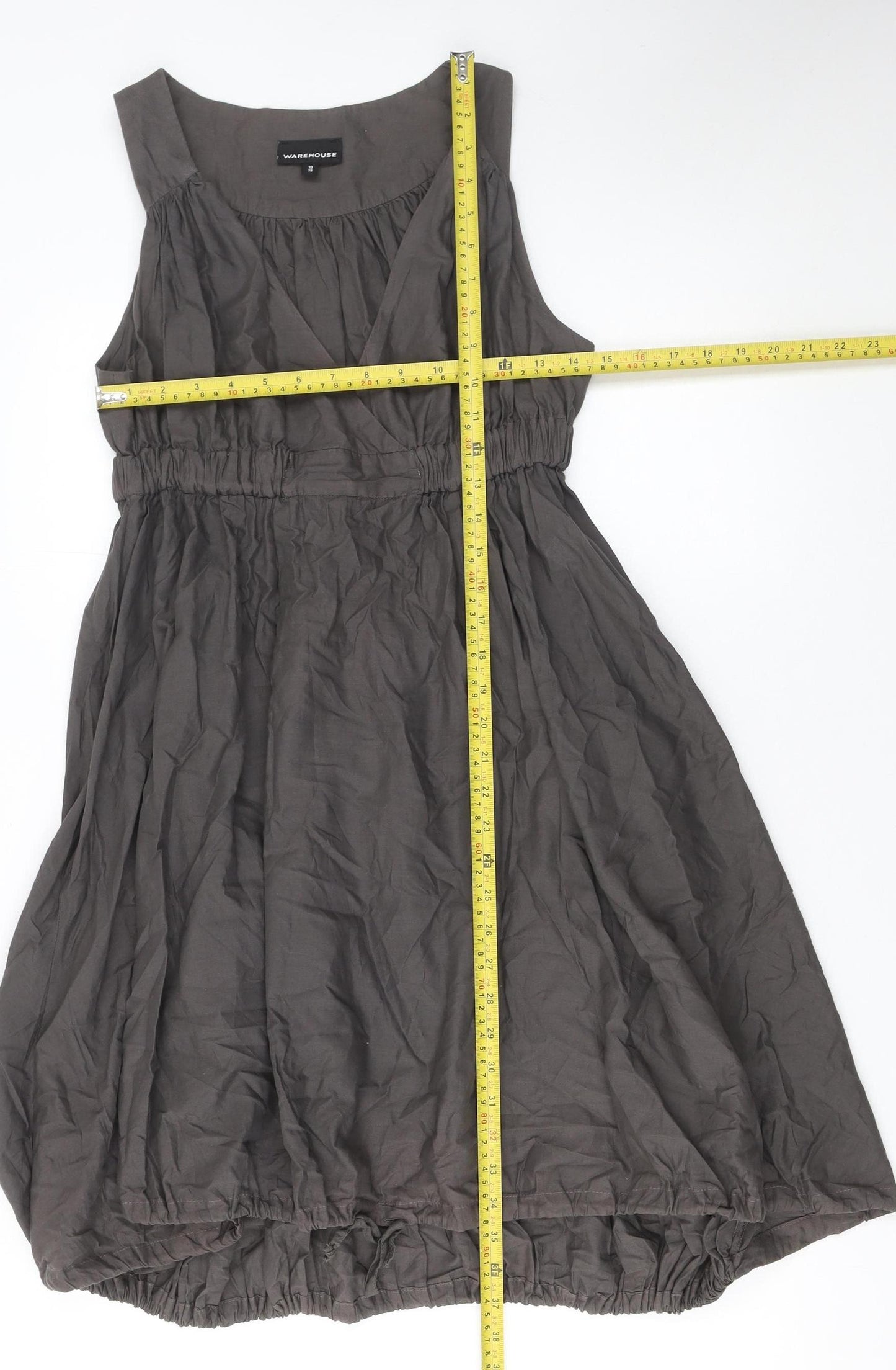 Warehouse Women's Grey Cotton Knee Length Sleeveless V-Neck Dress Size 10