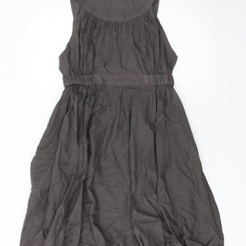 Warehouse Women's Grey Cotton Knee Length Sleeveless V-Neck Dress Size 10