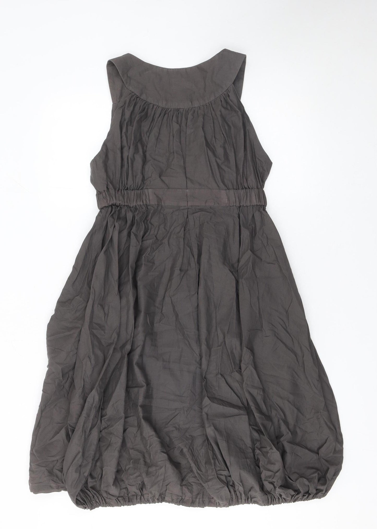 Warehouse Women's Grey Cotton Knee Length Sleeveless V-Neck Dress Size 10