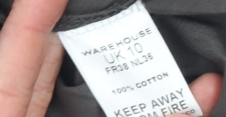 Warehouse Women's Grey Cotton Knee Length Sleeveless V-Neck Dress Size 10